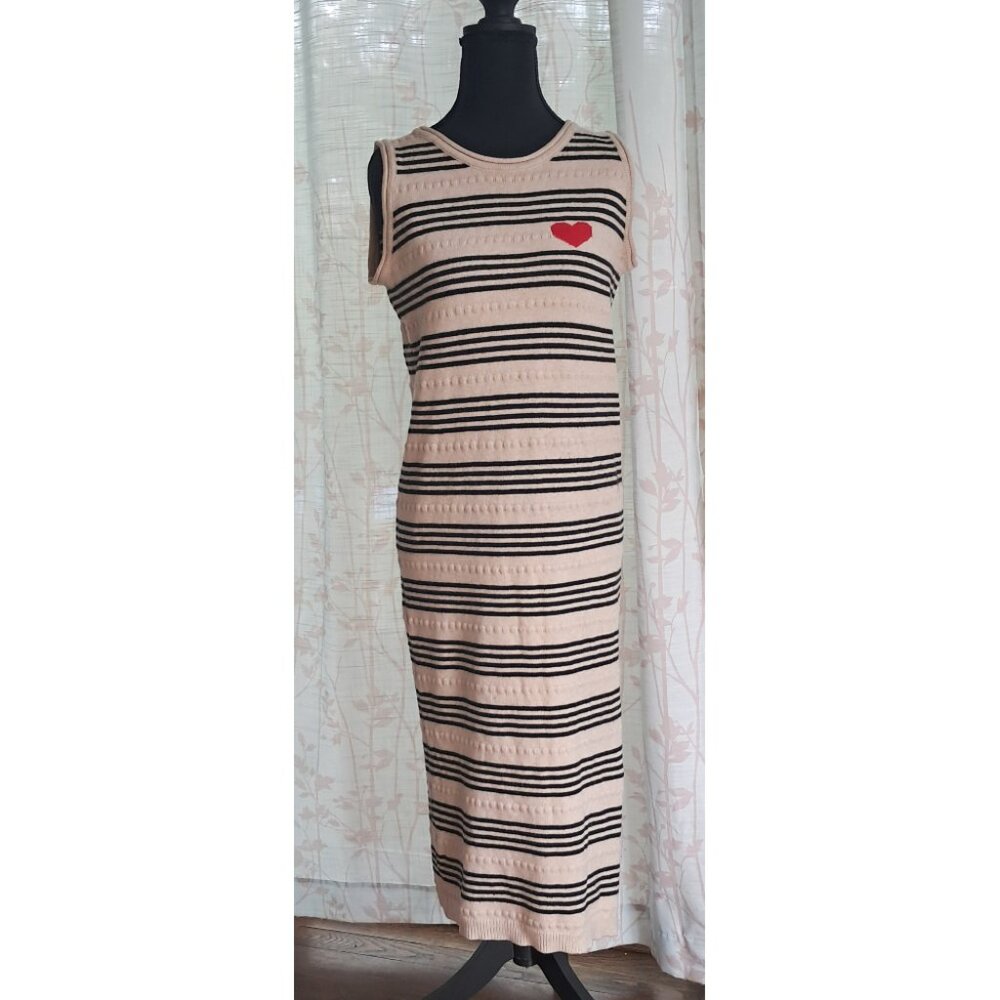 Striped Sweater Dress with Heart Detail and front slit
